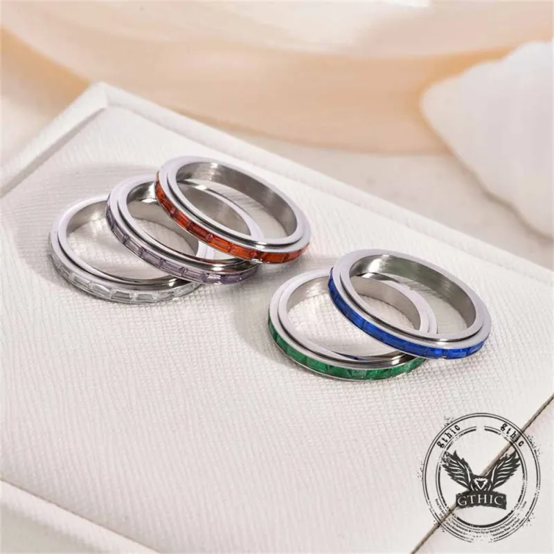 Simple Single-Row Zircon Stainless Steel Spinner Ring sold by GTHIC