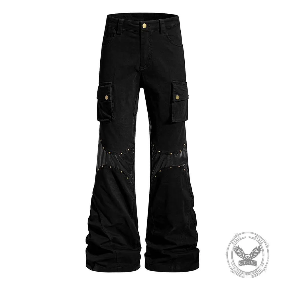 Street-Style Punk Leather Patchwork Flared Pants sold by GTHIC product image thumbnail 4