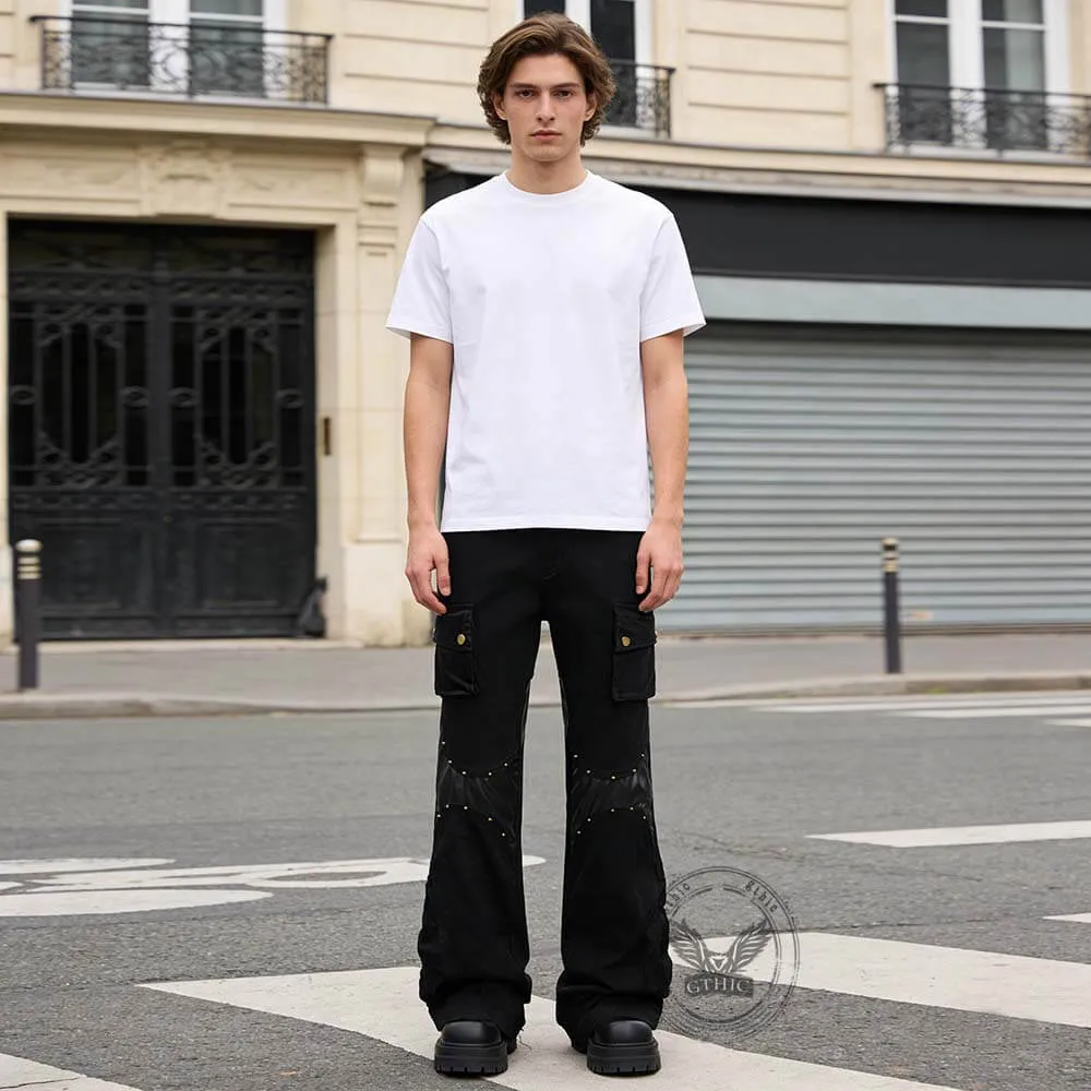 Street-Style Punk Leather Patchwork Flared Pants sold by GTHIC product image thumbnail 3