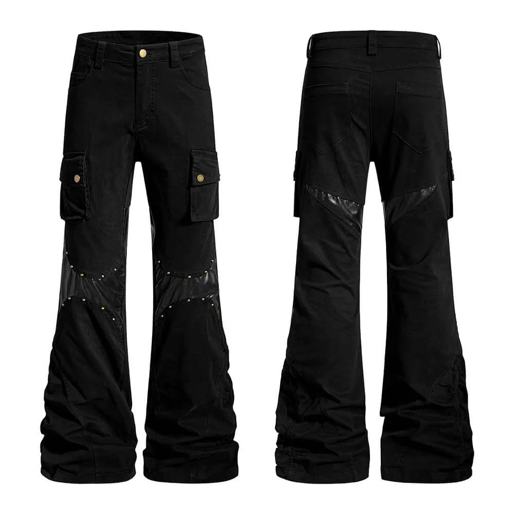 Street-Style Punk Leather Patchwork Flared Pants sold by GTHIC product image thumbnail 5
