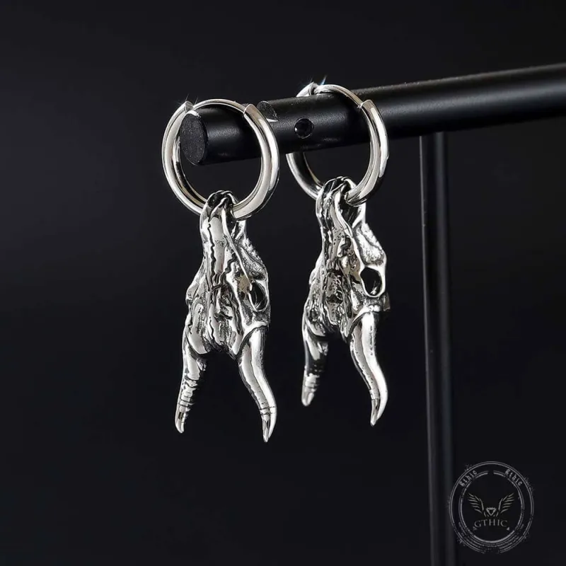 Punk Ram Horn Skull Stainless Steel Hoop Earrings sold by GTHIC