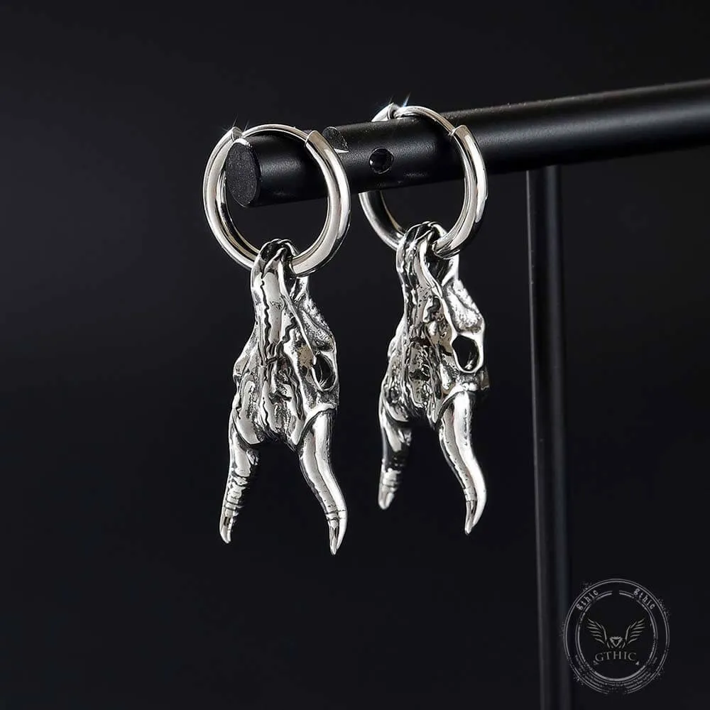 Punk Ram Horn Skull Stainless Steel Hoop Earrings sold by GTHIC
