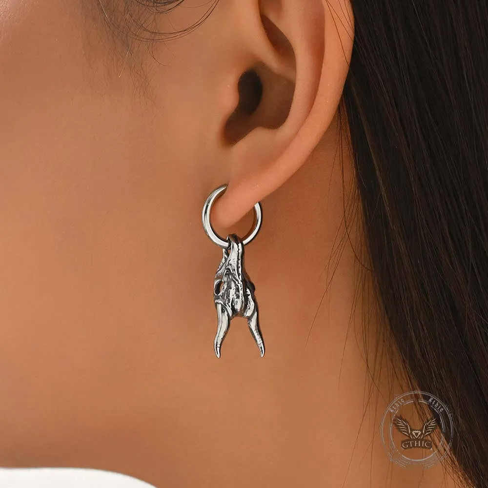 Punk Ram Horn Skull Stainless Steel Hoop Earrings sold by GTHIC product image thumbnail 3