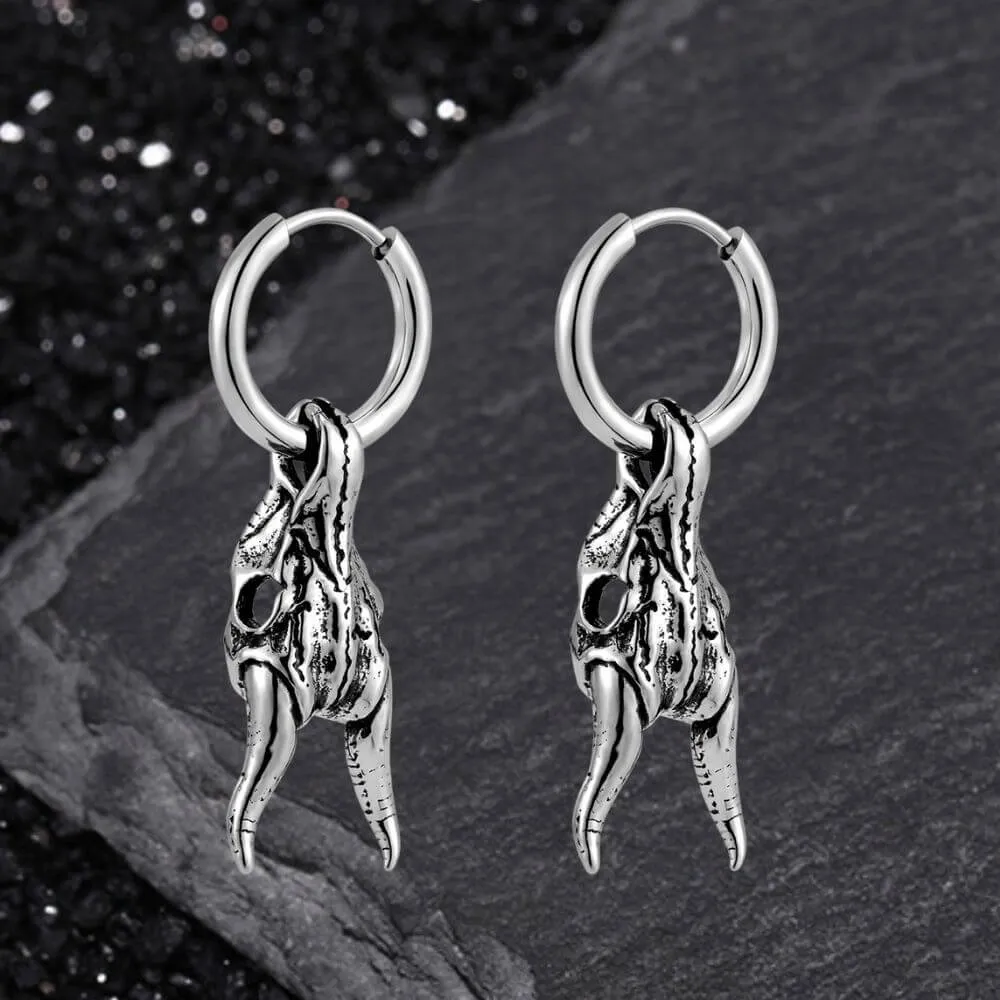 Punk Ram Horn Skull Stainless Steel Hoop Earrings sold by GTHIC product image thumbnail 5