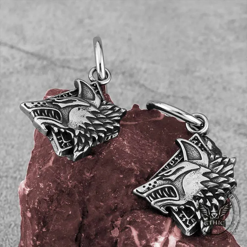 Viking Rune Wolf Head Stainless Steel Earrings sold by GTHIC