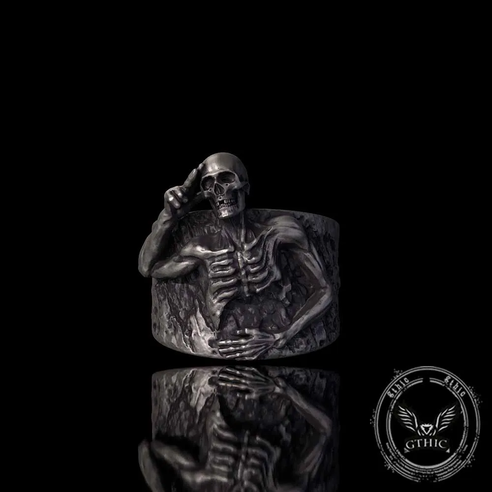 Vintage Half Skull Salute Sterling Silver Ring sold by GTHIC product image thumbnail 3