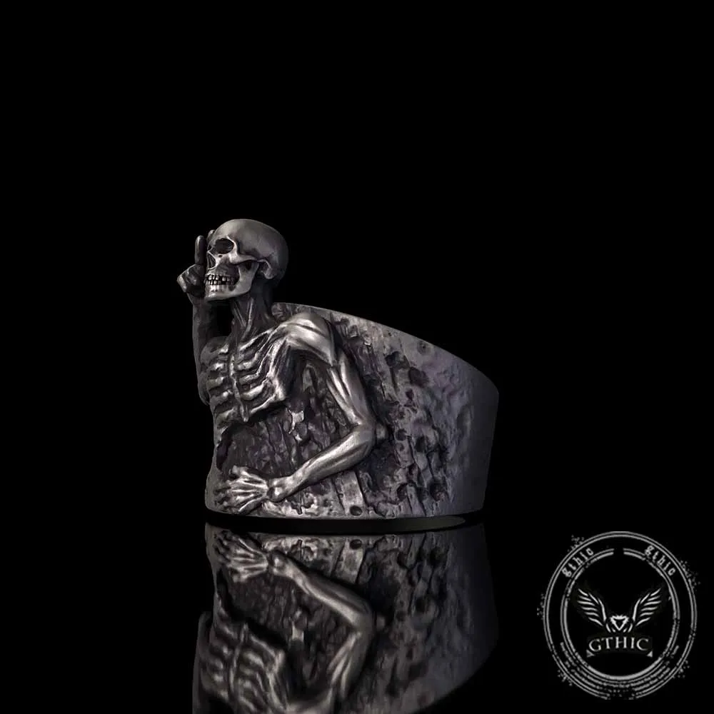 Vintage Half Skull Salute Sterling Silver Ring sold by GTHIC product image thumbnail 4