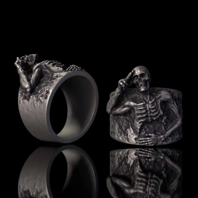 Vintage Half Skull Salute Sterling Silver Ring made by GTHIC