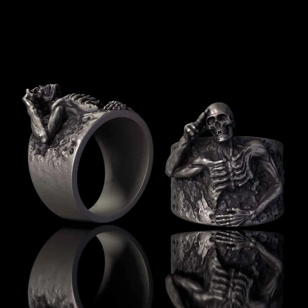 Vintage Half Skull Salute Sterling Silver Ring sold by GTHIC