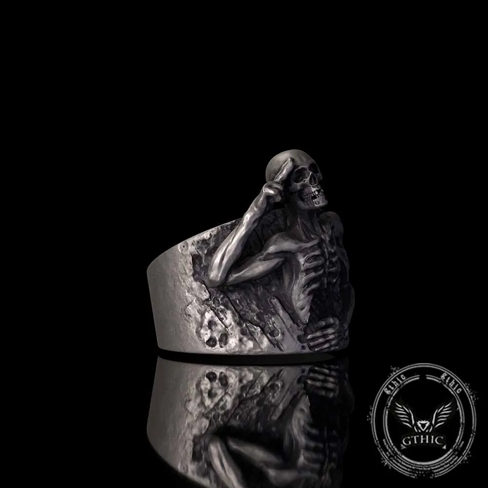 Vintage Half Skull Salute Sterling Silver Ring sold by GTHIC product image thumbnail 2