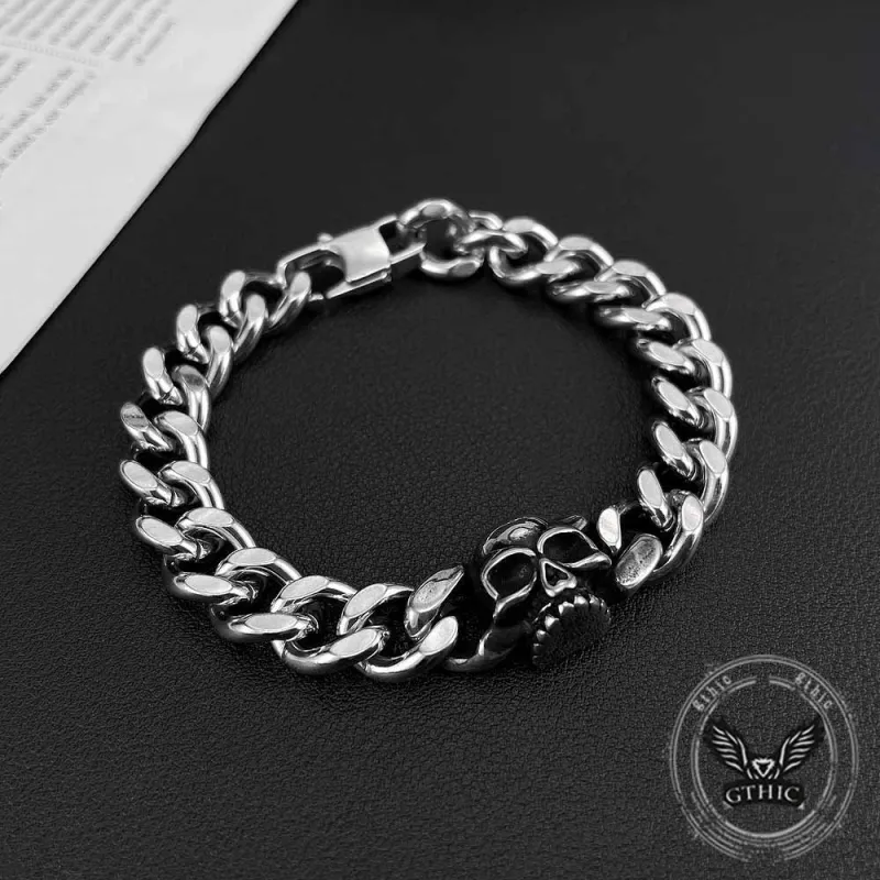 Punk Skull Head Cuban Link Stainless Steel Bracelet sold by GTHIC