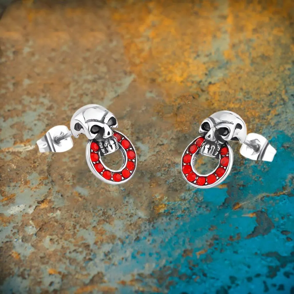 Gothic Red Gem Skull Stainless Steel Stud Earrings sold by GTHIC product image thumbnail 4