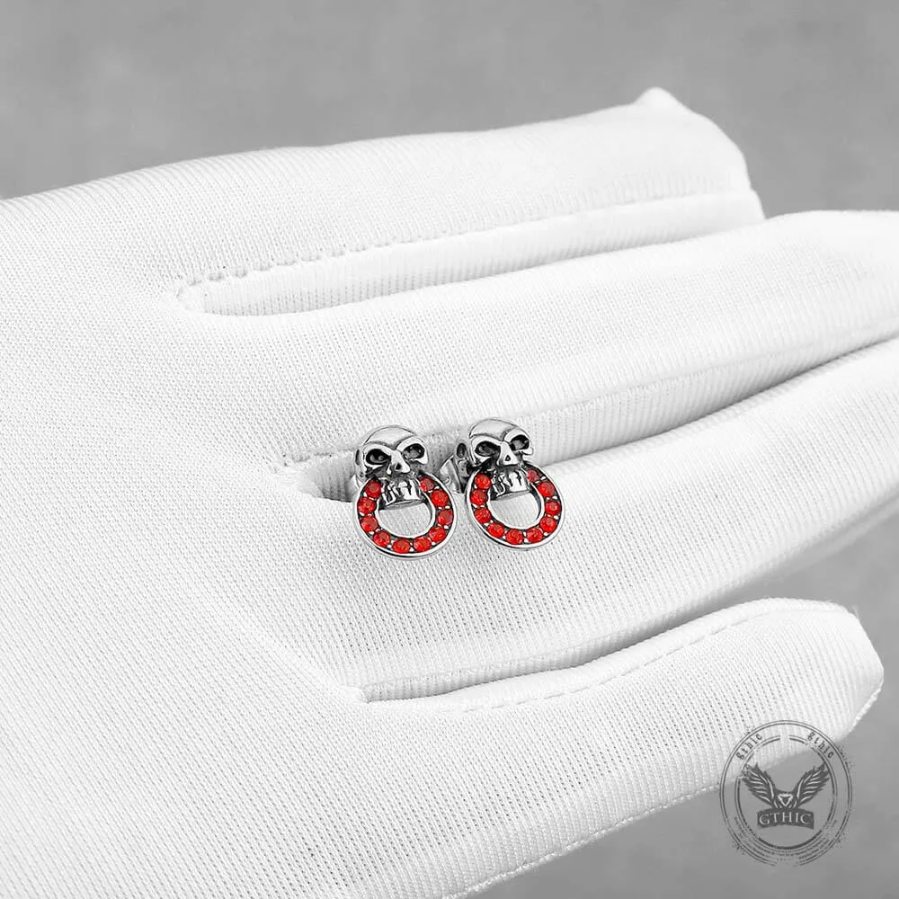 Gothic Red Gem Skull Stainless Steel Stud Earrings sold by GTHIC product image thumbnail 3