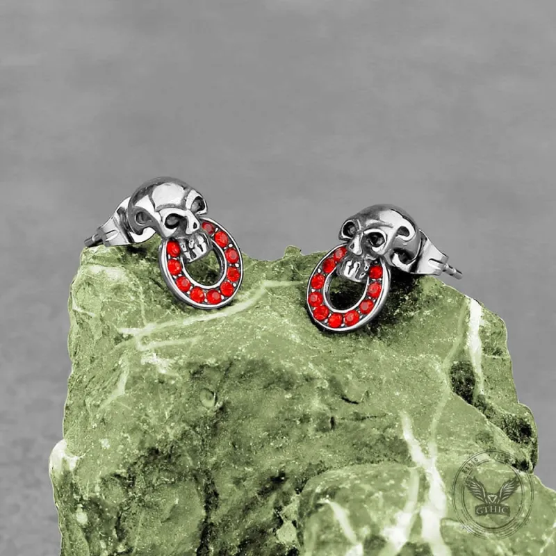 Gothic Red Gem Skull Stainless Steel Stud Earrings sold by GTHIC