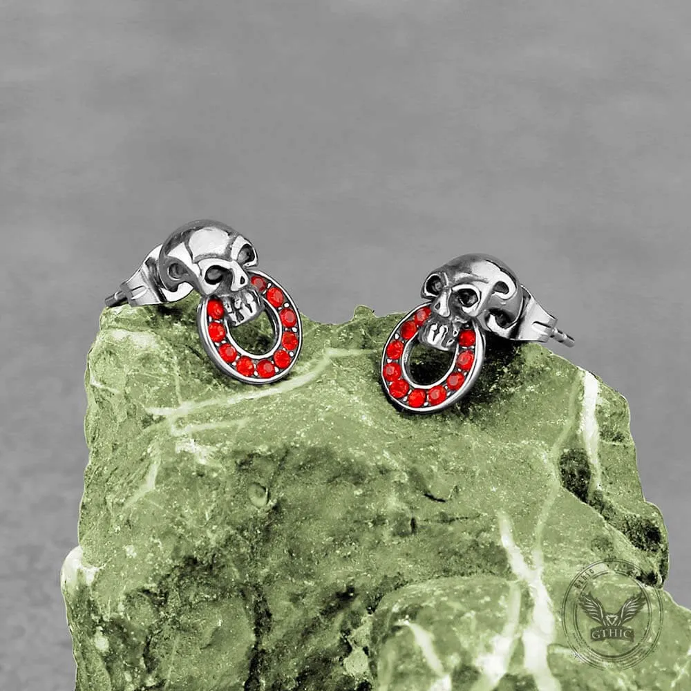 Gothic Red Gem Skull Stainless Steel Stud Earrings sold by GTHIC