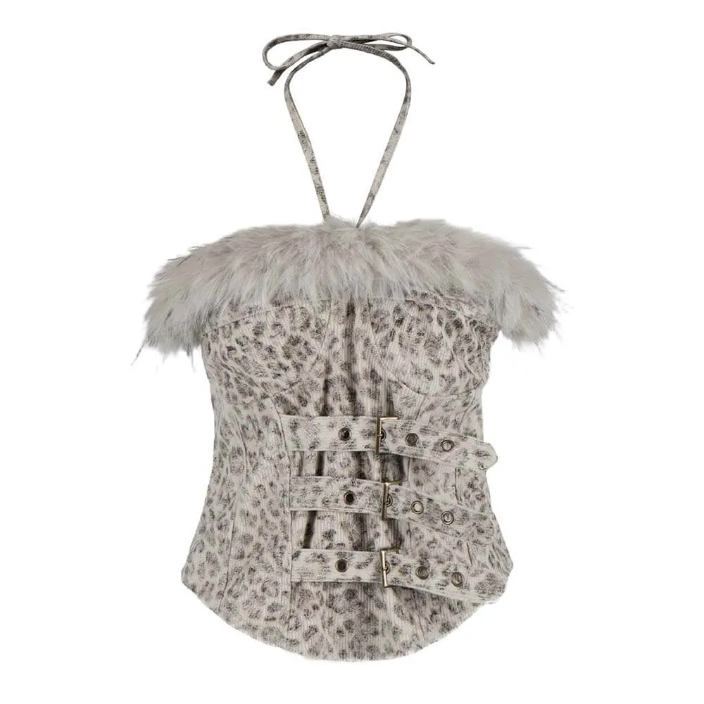 Y2K Star-Patterned Halter Suspender Furry Shorts Set sold by GTHIC product image thumbnail 4