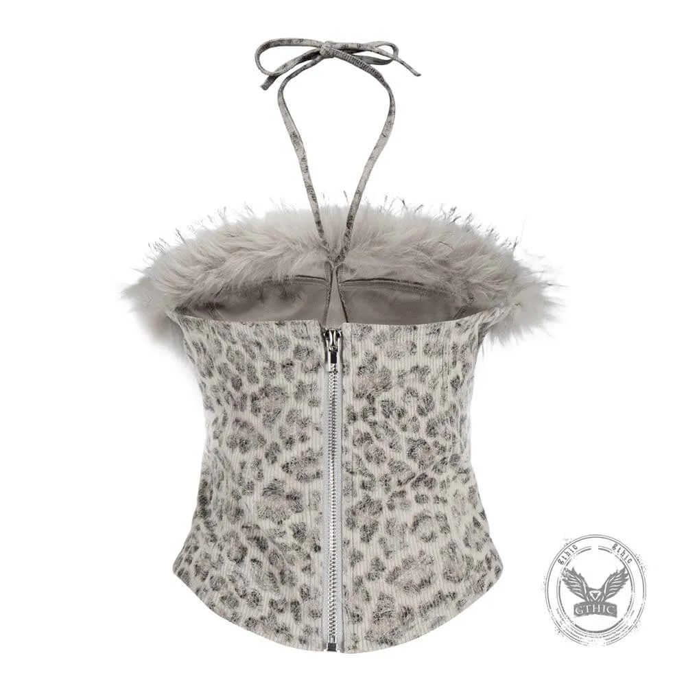 Y2K Star-Patterned Halter Suspender Furry Shorts Set sold by GTHIC product image thumbnail 5
