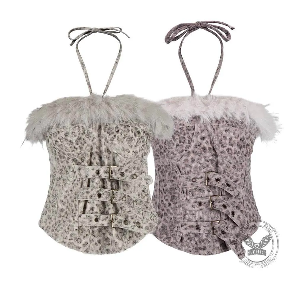 Y2K Star-Patterned Halter Suspender Furry Shorts Set sold by GTHIC product image thumbnail 2