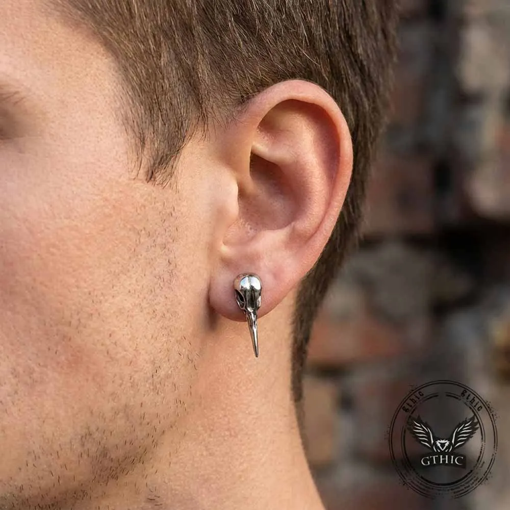 Punk Crow Skull Stainless Steel Stud Earrings sold by GTHIC product image thumbnail 2