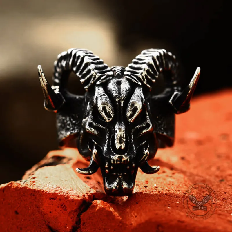 Vintage Satan Ram Head Stainless Steel Ring made by GTHIC