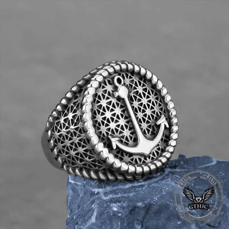 Nordic Anchor Woven Stainless Steel Punk Ring sold by GTHIC
