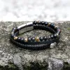 Punk Tiger Eye Skull Leather Bead Bracelet sold by GTHIC