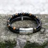 Punk Tiger Eye Skull Leather Bead Bracelet sold by GTHIC