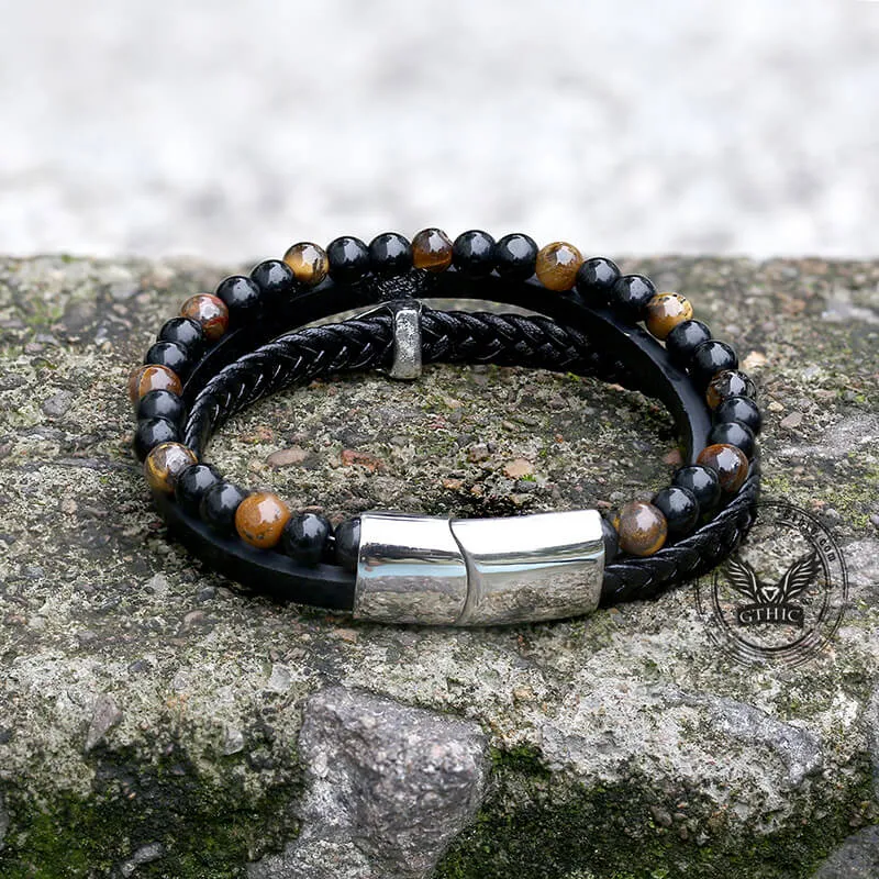 Punk Tiger Eye Skull Leather Bead Bracelet sold by GTHIC product image thumbnail 5