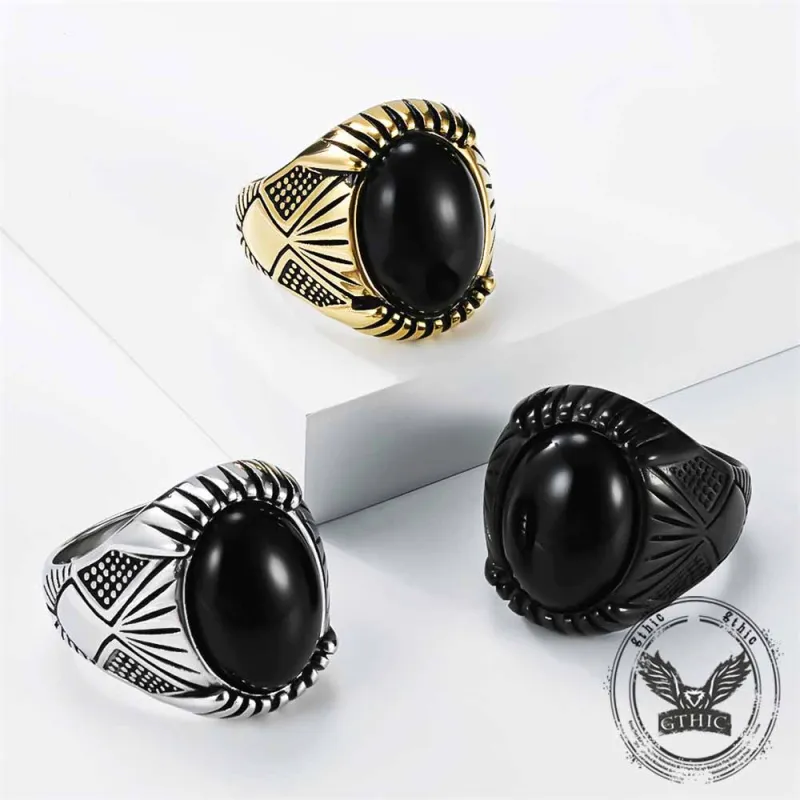 Punk Black Gemstone Stainless Steel Biker Ring made by GTHIC