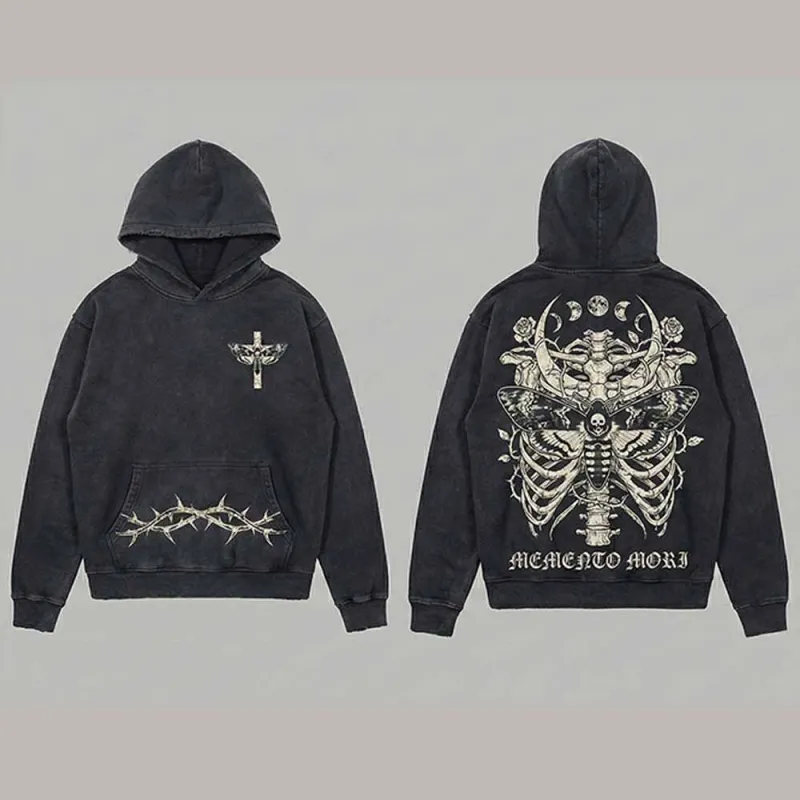 Memento Mori Skull Moth Cross Vintage Washed Hoodie sold by GTHIC