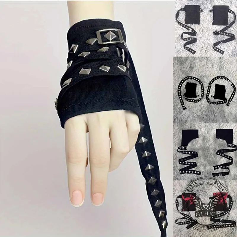 Dark Punk Studded Strap Half-Finger Sleeve Gloves made by GTHIC