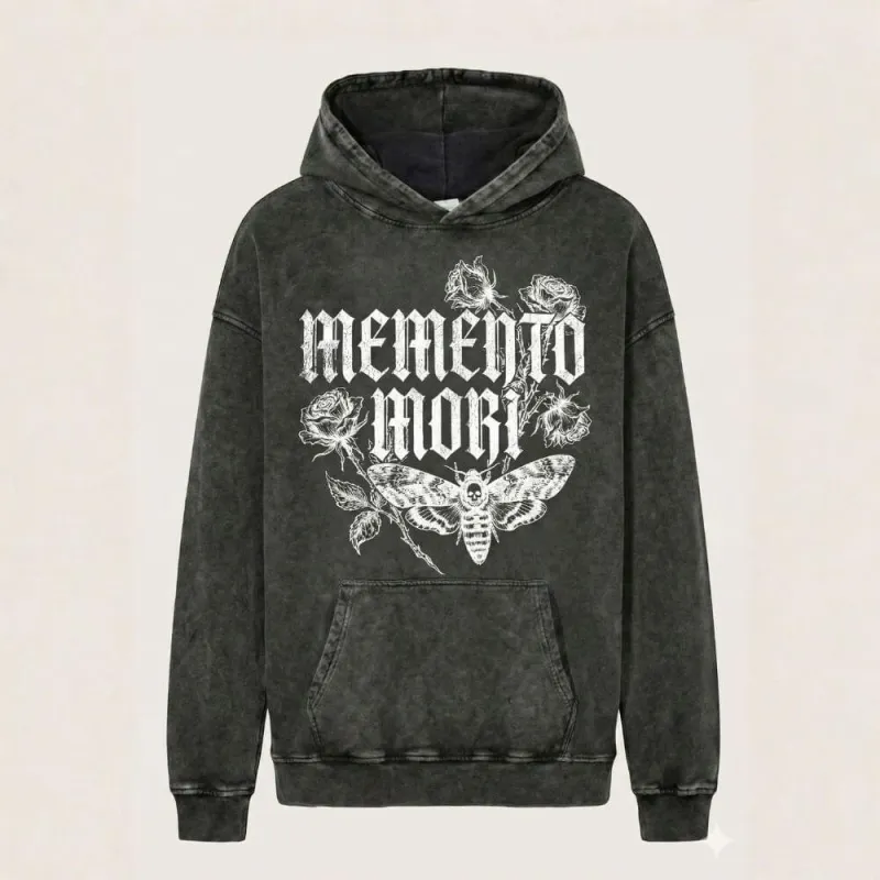 Memento Mori Rose Moth Vintage Washed Hoodie made by GTHIC