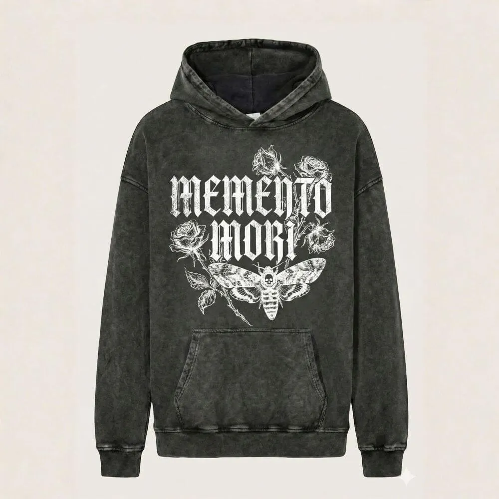 Memento Mori Rose Moth Vintage Washed Hoodie sold by GTHIC