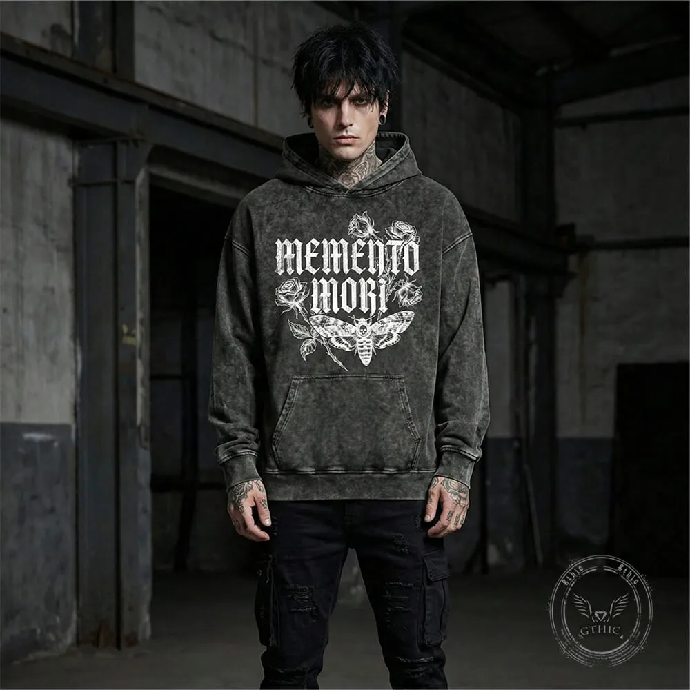 Memento Mori Rose Moth Vintage Washed Hoodie sold by GTHIC product image thumbnail 2