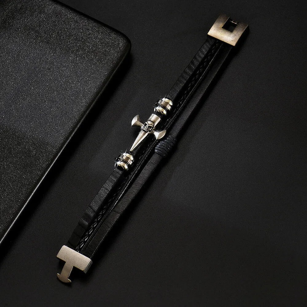 Skull Cross PU Leather Braided Biker Alloy Bracelet sold by GTHIC product image thumbnail 4