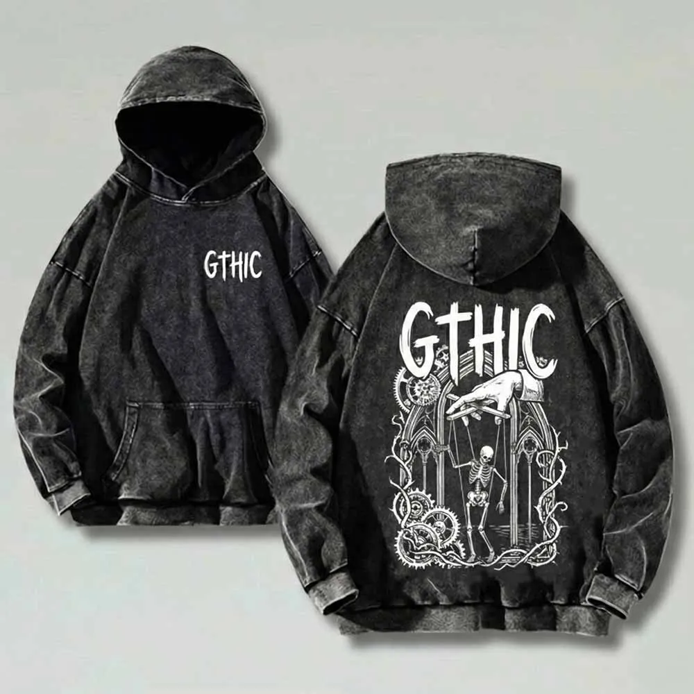 Skeleton Puppet Master Vintage Washed Gothic Hoodie sold by GTHIC