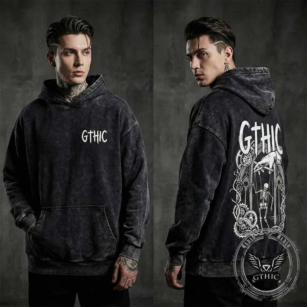 Skeleton Puppet Master Vintage Washed Gothic Hoodie sold by GTHIC product image thumbnail 2