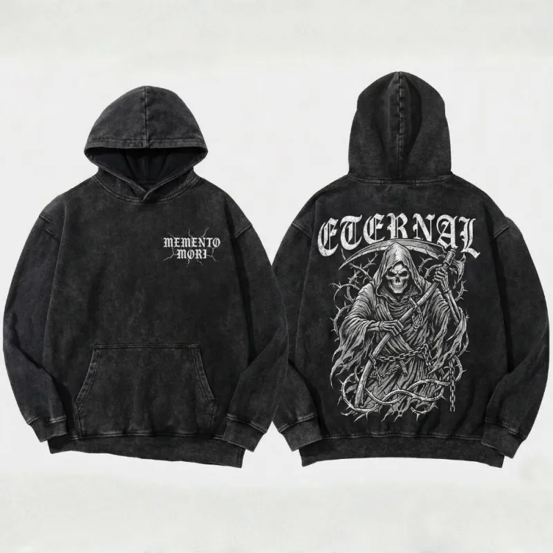 Eternal Grim Reaper Skull Vintage Washed Hoodie sold by GTHIC