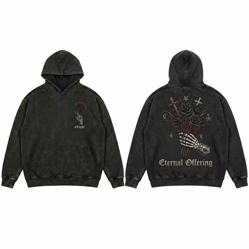 Eternal Offering Rose Skeleton Vintage Washed Hoodie sold by GTHIC