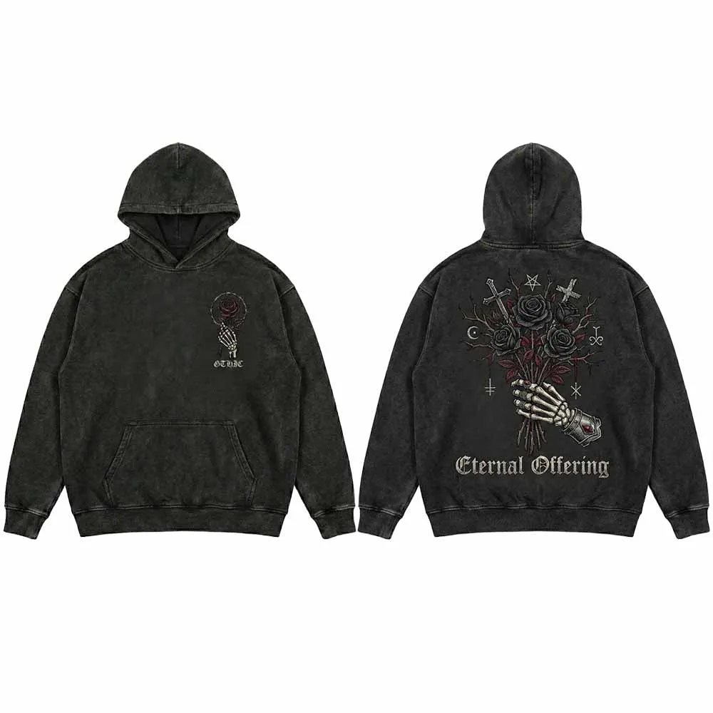 Eternal Offering Rose Skeleton Vintage Washed Hoodie sold by GTHIC