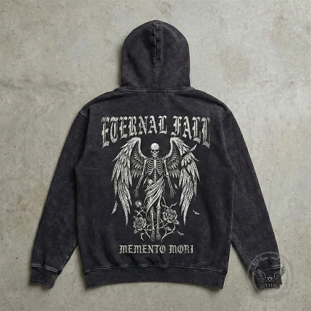 Eternal Fall Angel Skull Vintage Washed Biker Hoodie sold by GTHIC product image thumbnail 4