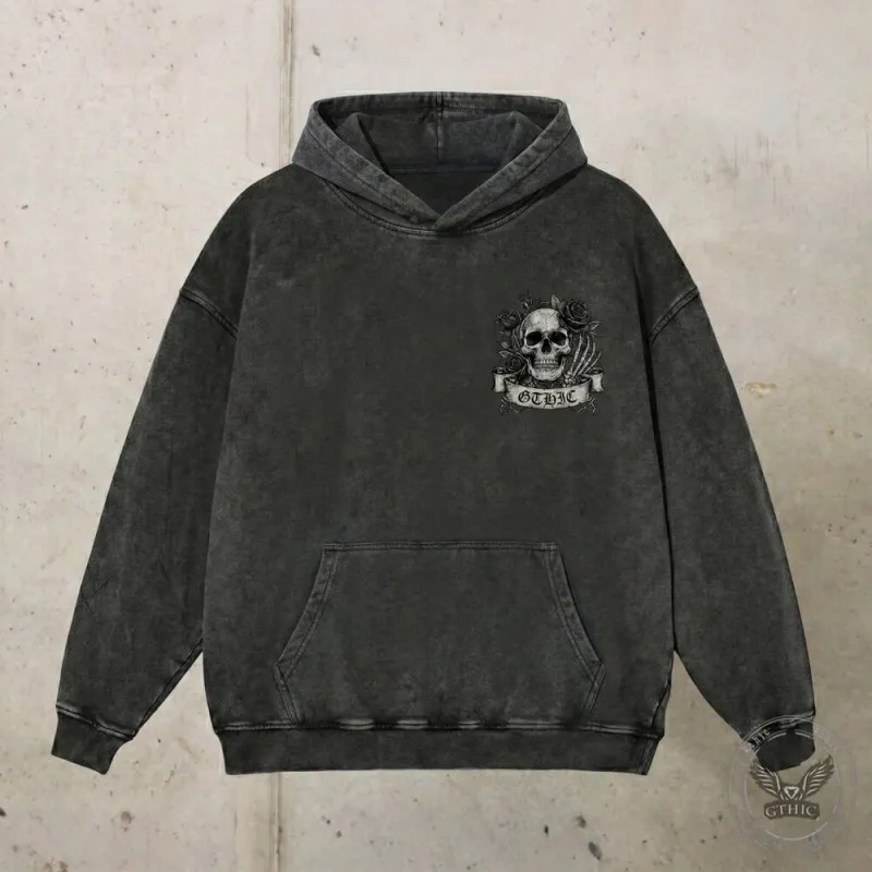 Gothic Eternal Darkness Skull Rose Vintage Washed Hoodie sold by GTHIC