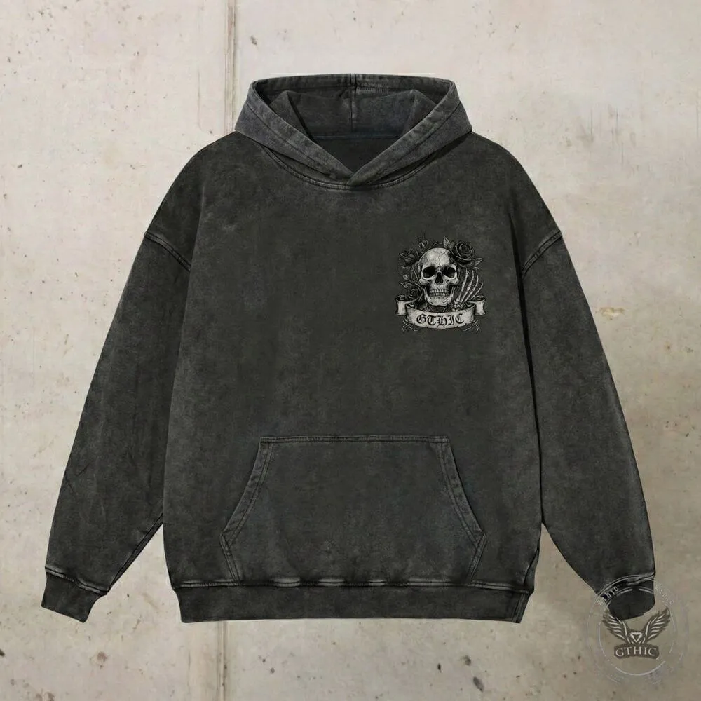 Gothic Eternal Darkness Skull Rose Vintage Washed Hoodie sold by GTHIC