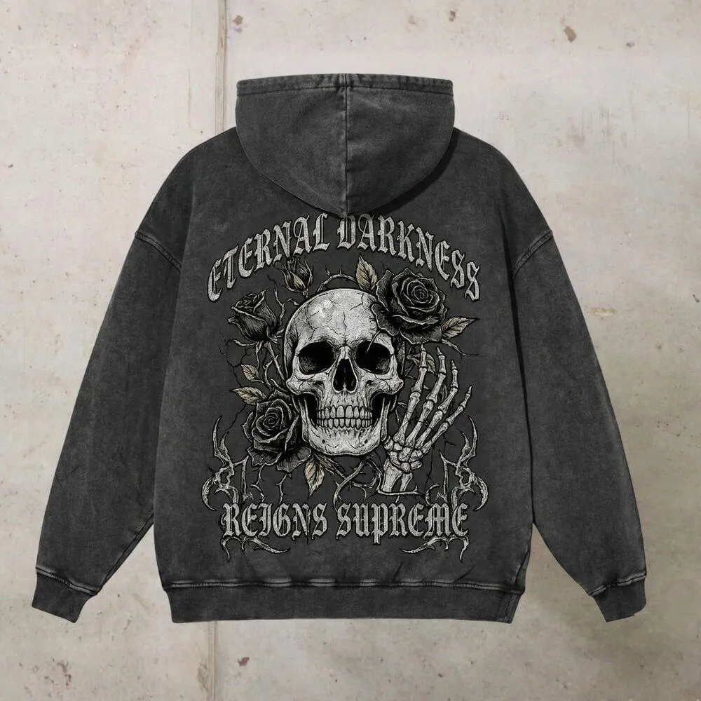 Gothic Eternal Darkness Skull Rose Vintage Washed Hoodie sold by GTHIC product image thumbnail 3