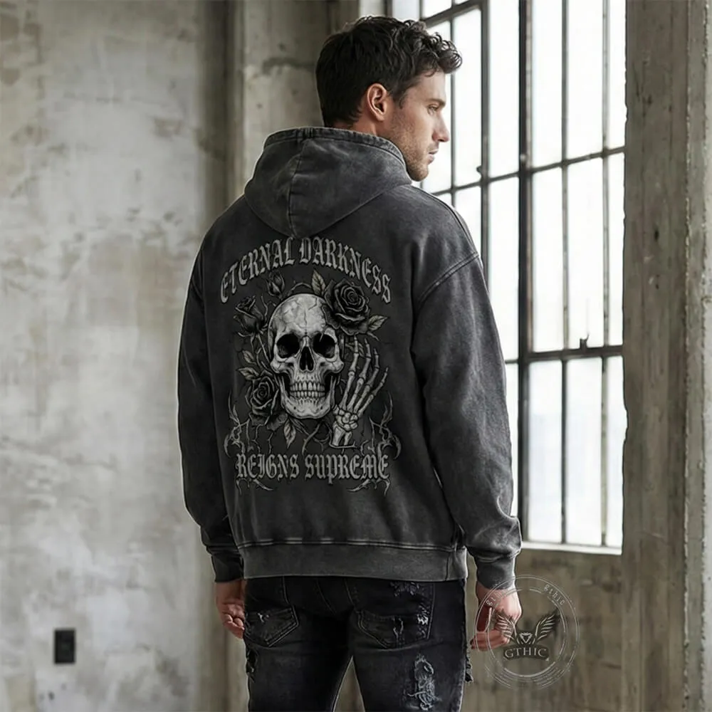 Gothic Eternal Darkness Skull Rose Vintage Washed Hoodie sold by GTHIC product image thumbnail 2