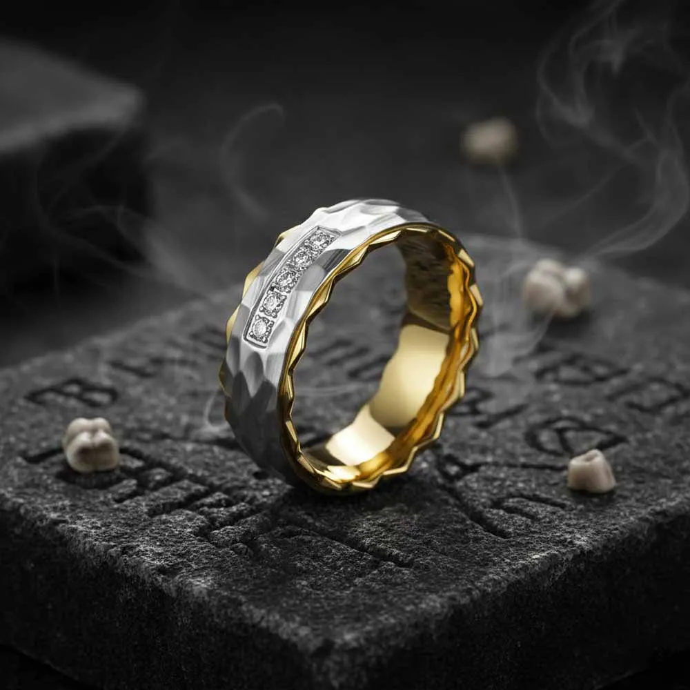 Simple Gem-Set Two-Tone Gear Stainless Steel Ring sold by GTHIC product image thumbnail 5