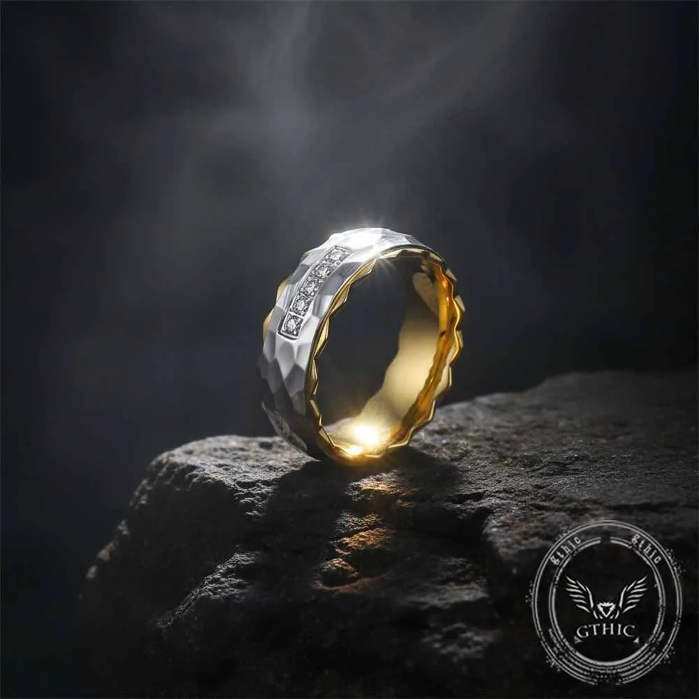 Simple Gem-Set Two-Tone Gear Stainless Steel Ring sold by GTHIC product image thumbnail 3
