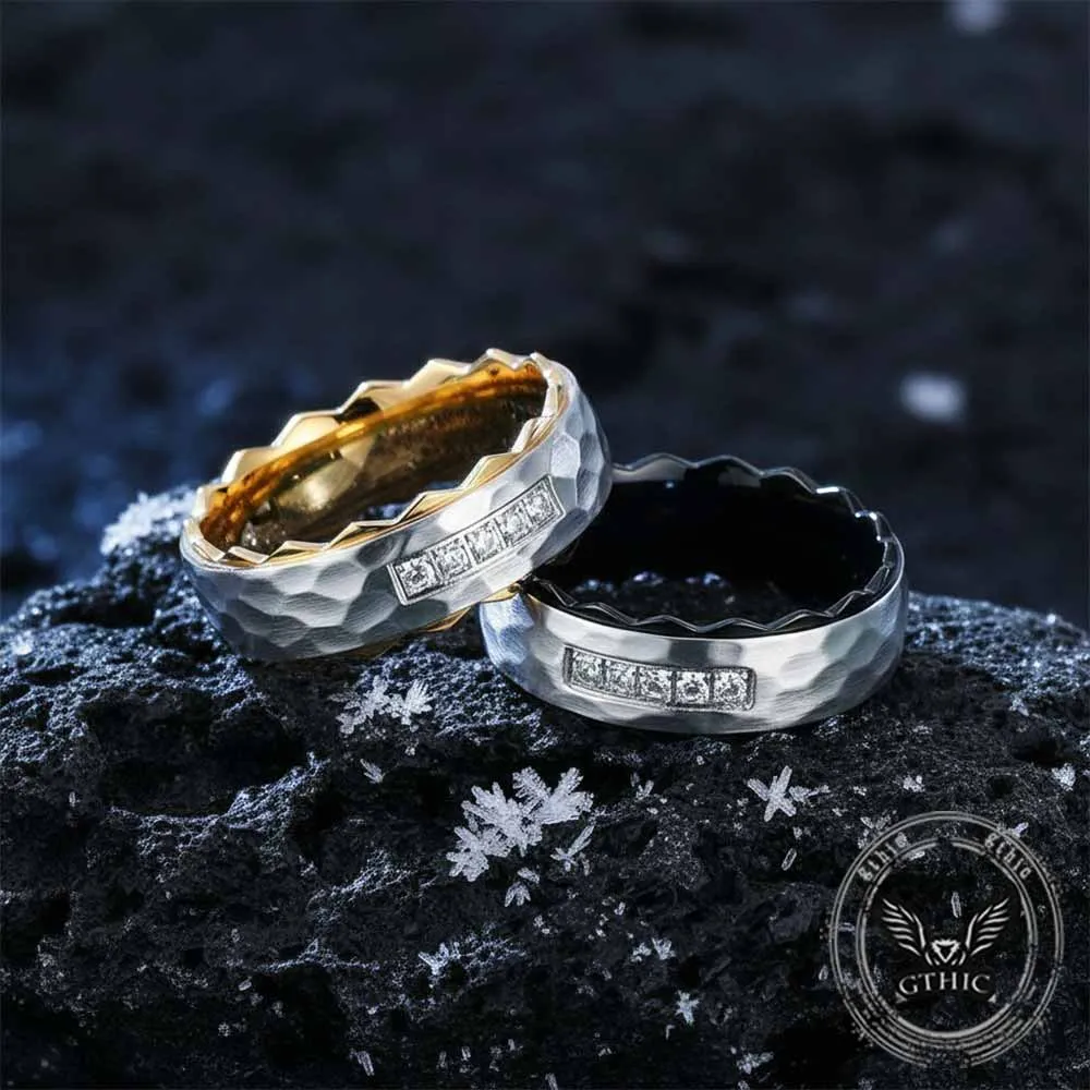 Simple Gem-Set Two-Tone Gear Stainless Steel Ring sold by GTHIC