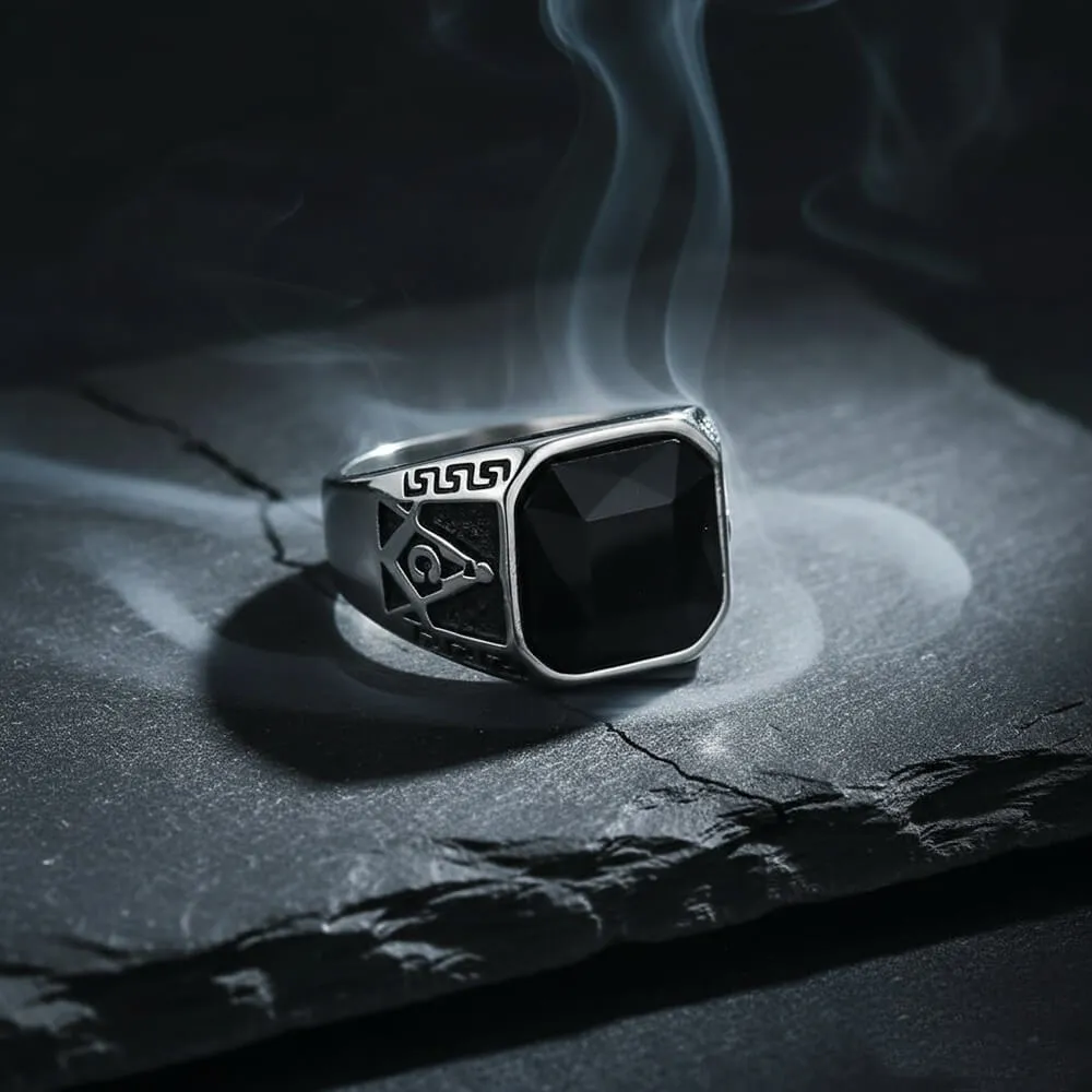 Classic Masonic Black Gem Stainless Steel Ring sold by GTHIC product image thumbnail 4