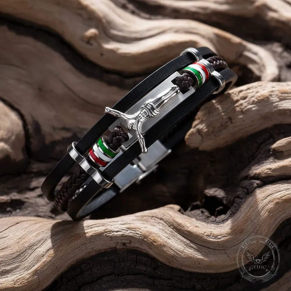 Punk Jesus Suffering Leather Woven Stainless Steel Bracelet sold by GTHIC product image thumbnail 5